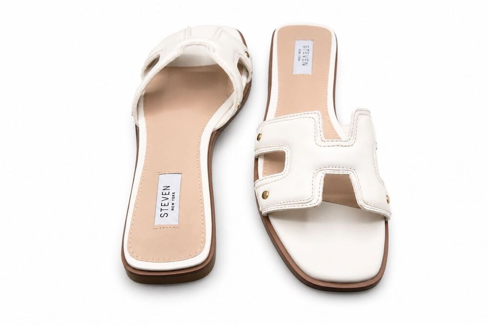 Steven New York Hadyn White Leather Sandals Womens US Size 9
